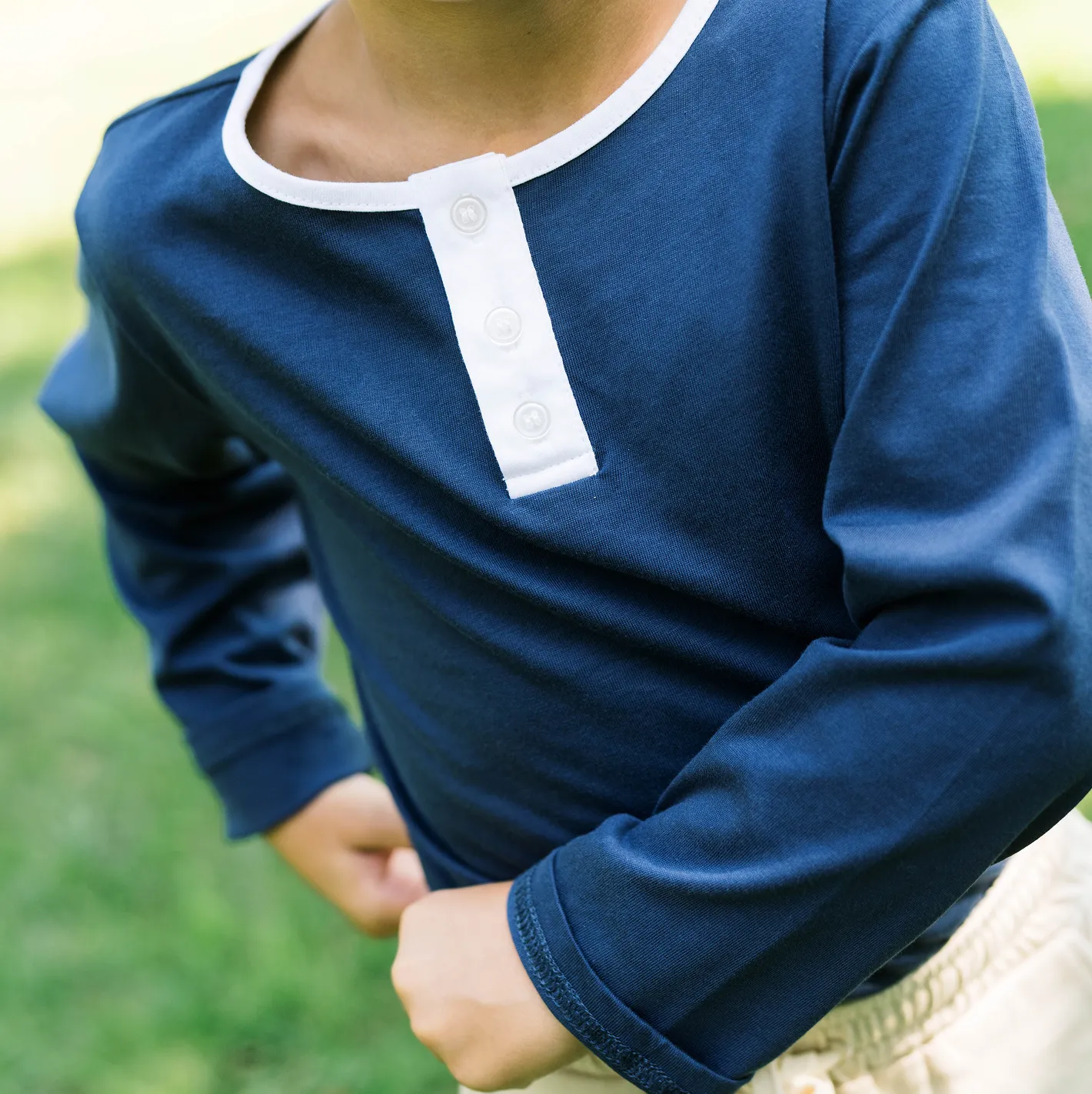 unisex navy long sleeve henley sold by minnow product image thumbnail 3