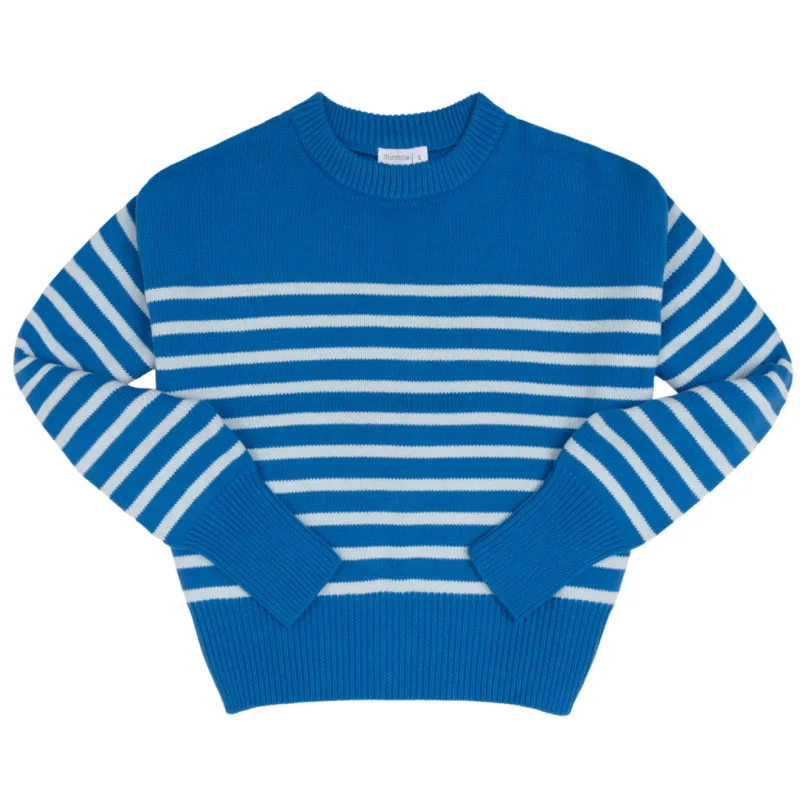 women's regatta and light blue stripe cropped knit sweater made by minnow