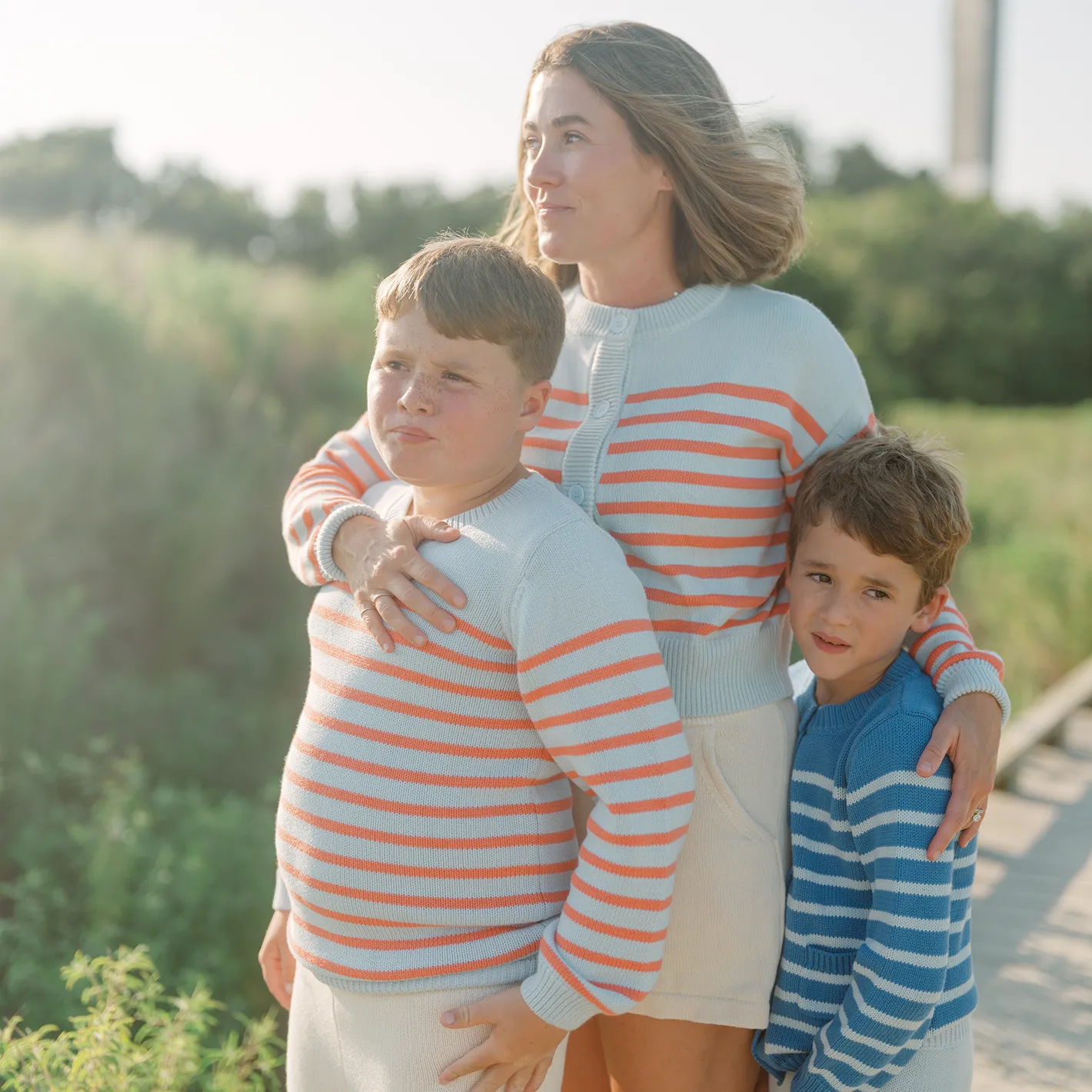unisex light blue and peach stripe knit sweater sold by minnow product image thumbnail 4