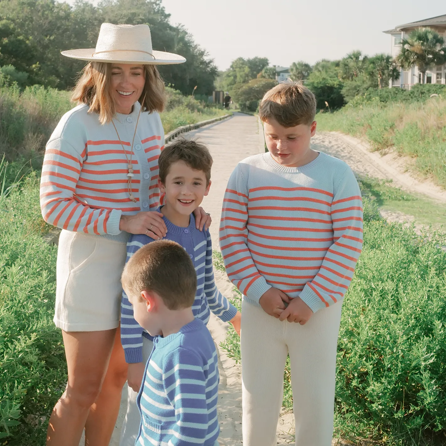 unisex light blue and peach stripe knit sweater sold by minnow product image thumbnail 3