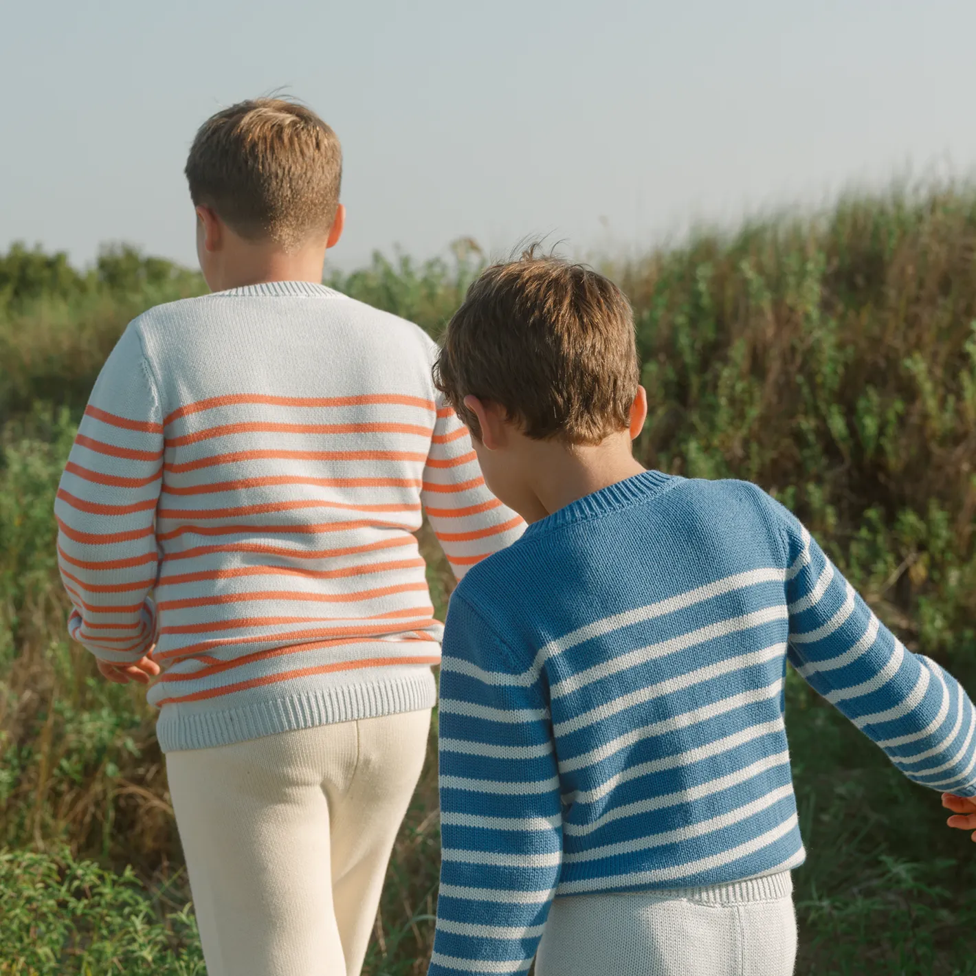 unisex light blue and peach stripe knit sweater sold by minnow product image thumbnail 5
