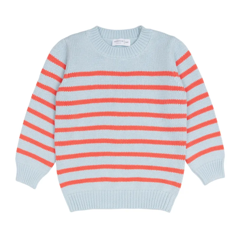 unisex light blue and peach stripe knit sweater sold by minnow