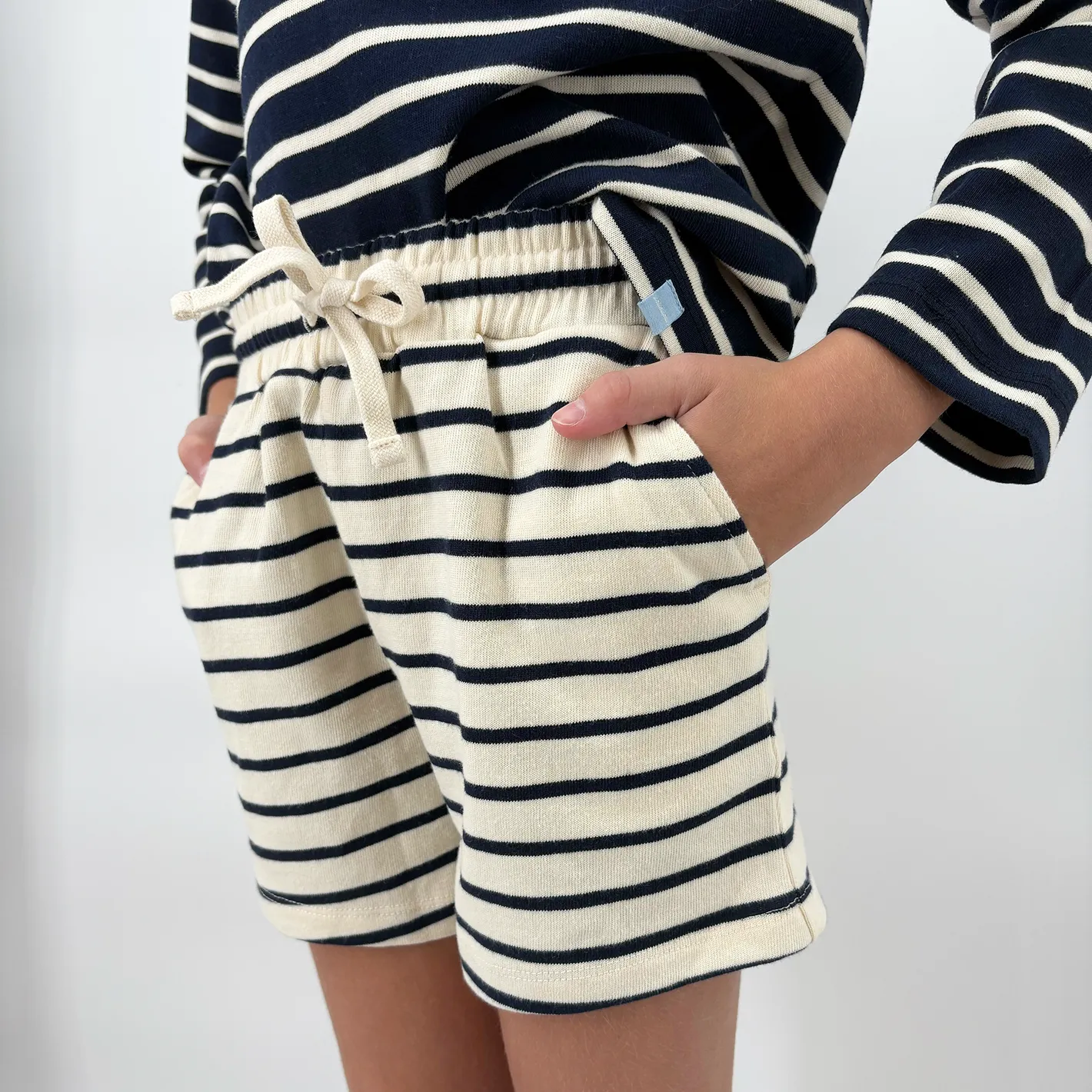 unisex cream and navy stripe short sold by minnow product image thumbnail 2