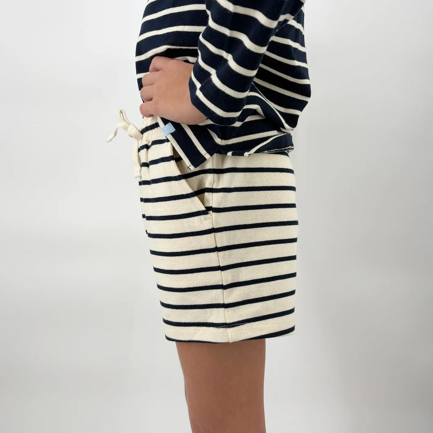unisex cream and navy stripe short sold by minnow product image thumbnail 3