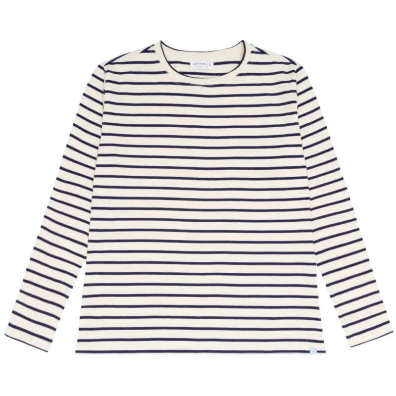women's cream and navy stripe long sleeve tee sold by minnow