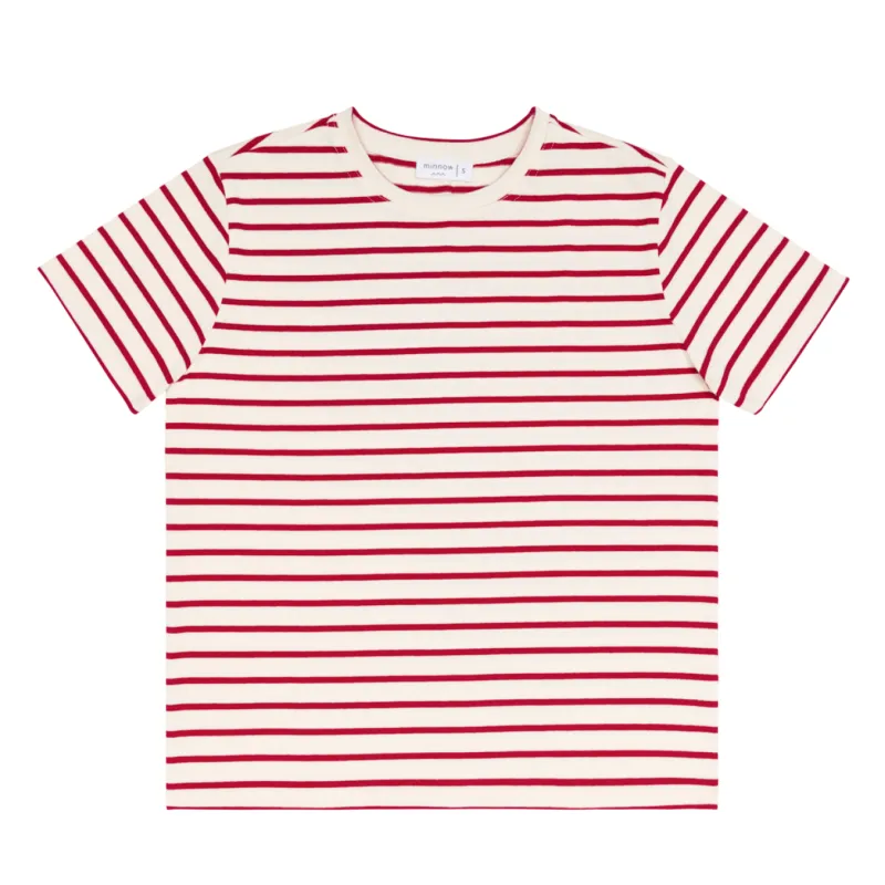 women's cream and red stripe short sleeve tee sold by minnow
