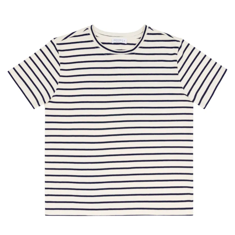 women's cream and navy stripe short sleeve tee sold by minnow