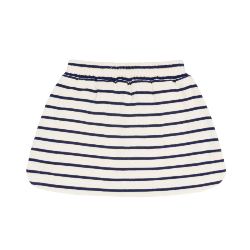 girls cream and navy stripe skirt sold by minnow
