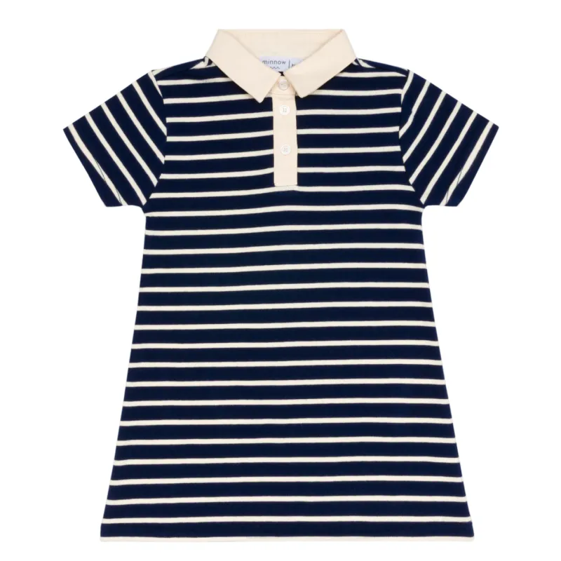 girls navy and cream stripe short sleeve tennis dress sold by minnow