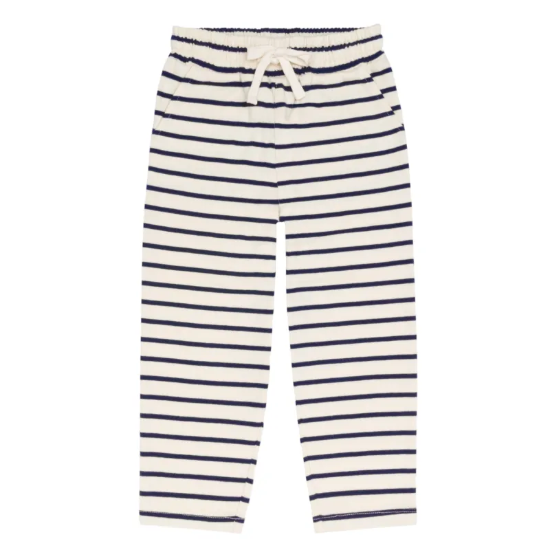unisex cream and navy stripe pant sold by minnow