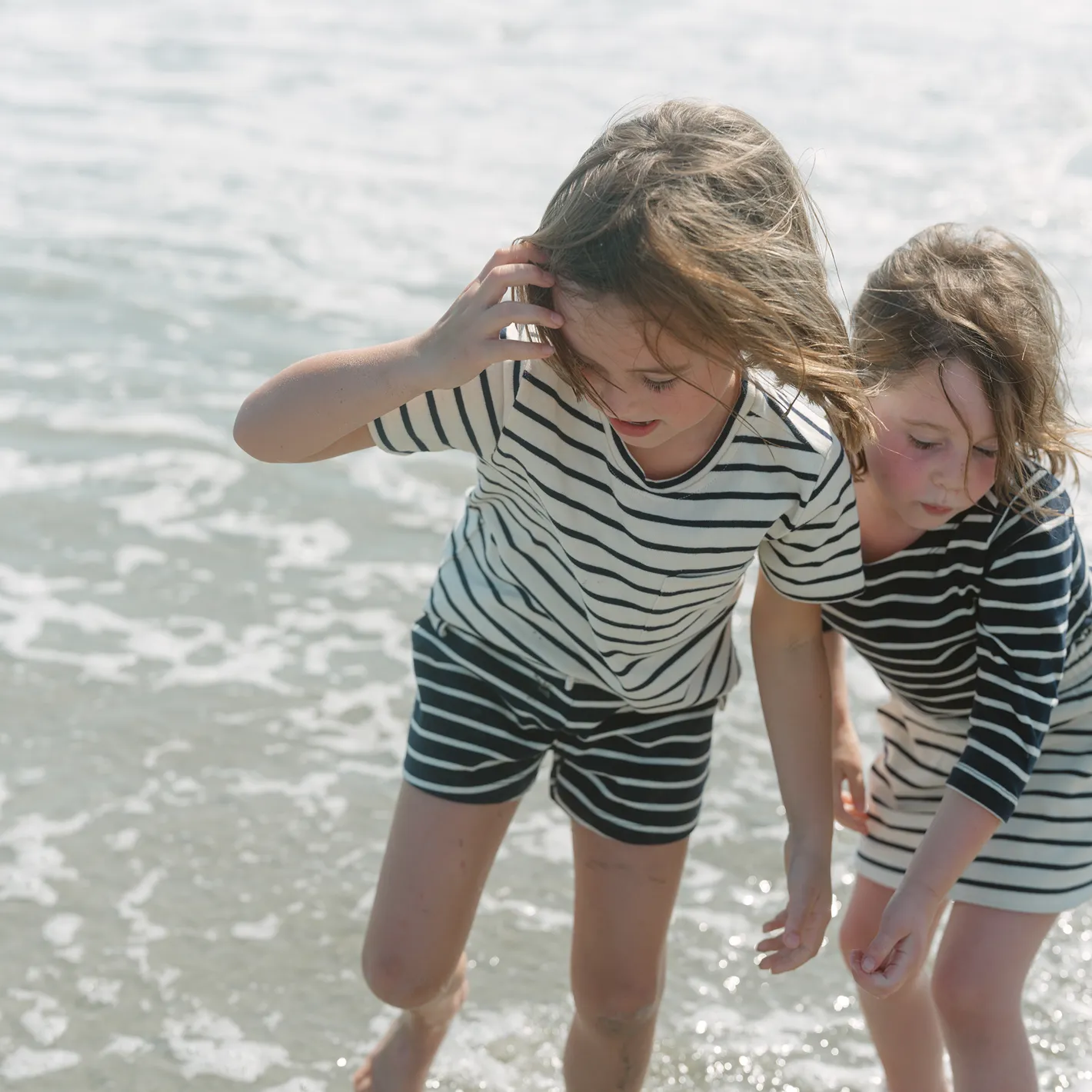 unisex cream and navy stripe boatneck tee sold by minnow product image thumbnail 5