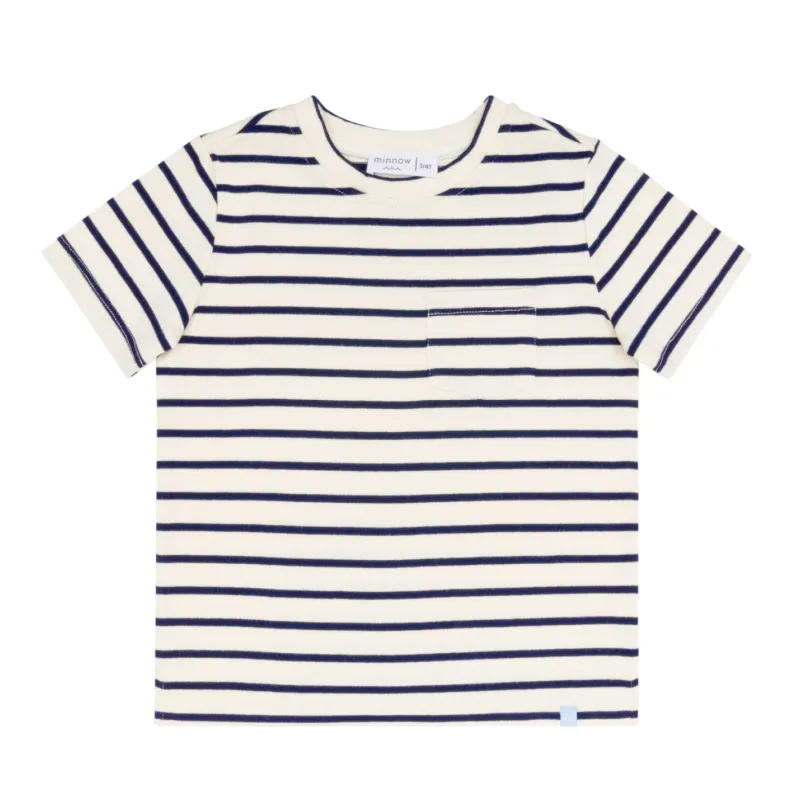 unisex cream and navy stripe boatneck tee sold by minnow