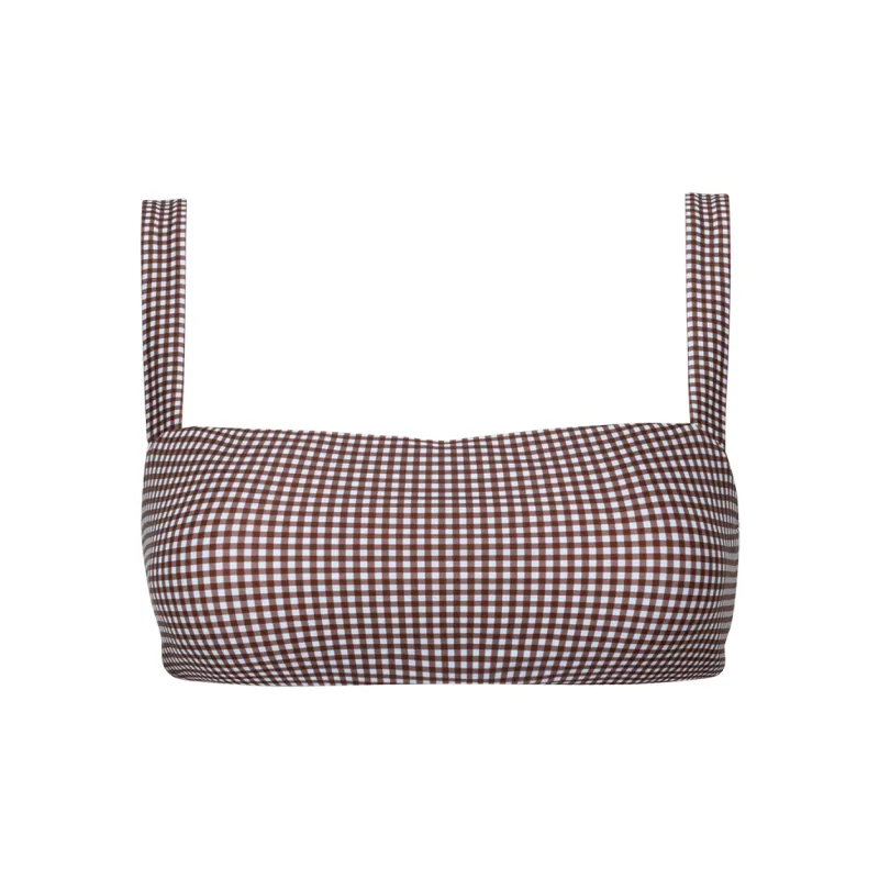 women's cocoa gingham bandeau bikini top sold by minnow