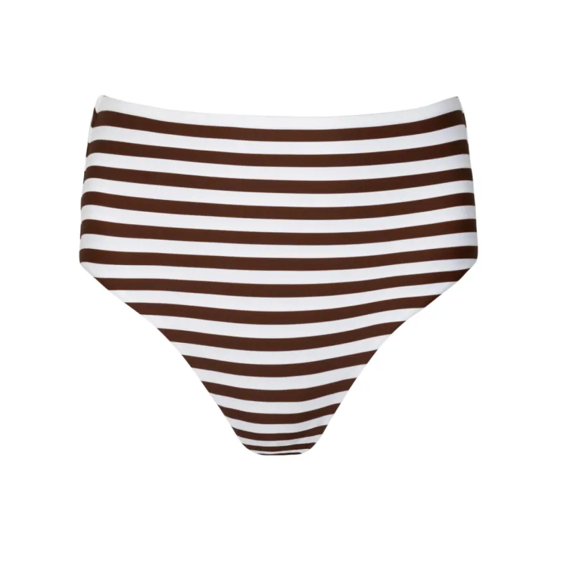 women's cocoa stripe high waist bikini bottom sold by minnow
