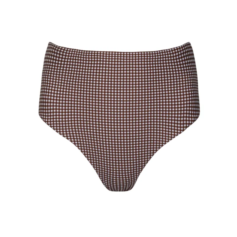 women's cocoa gingham high waist bikini bottom sold by minnow