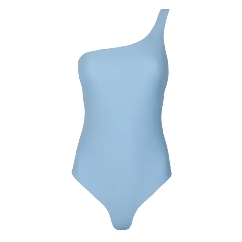 women's dusk blue and cream reversible one shoulder one piece sold by minnow