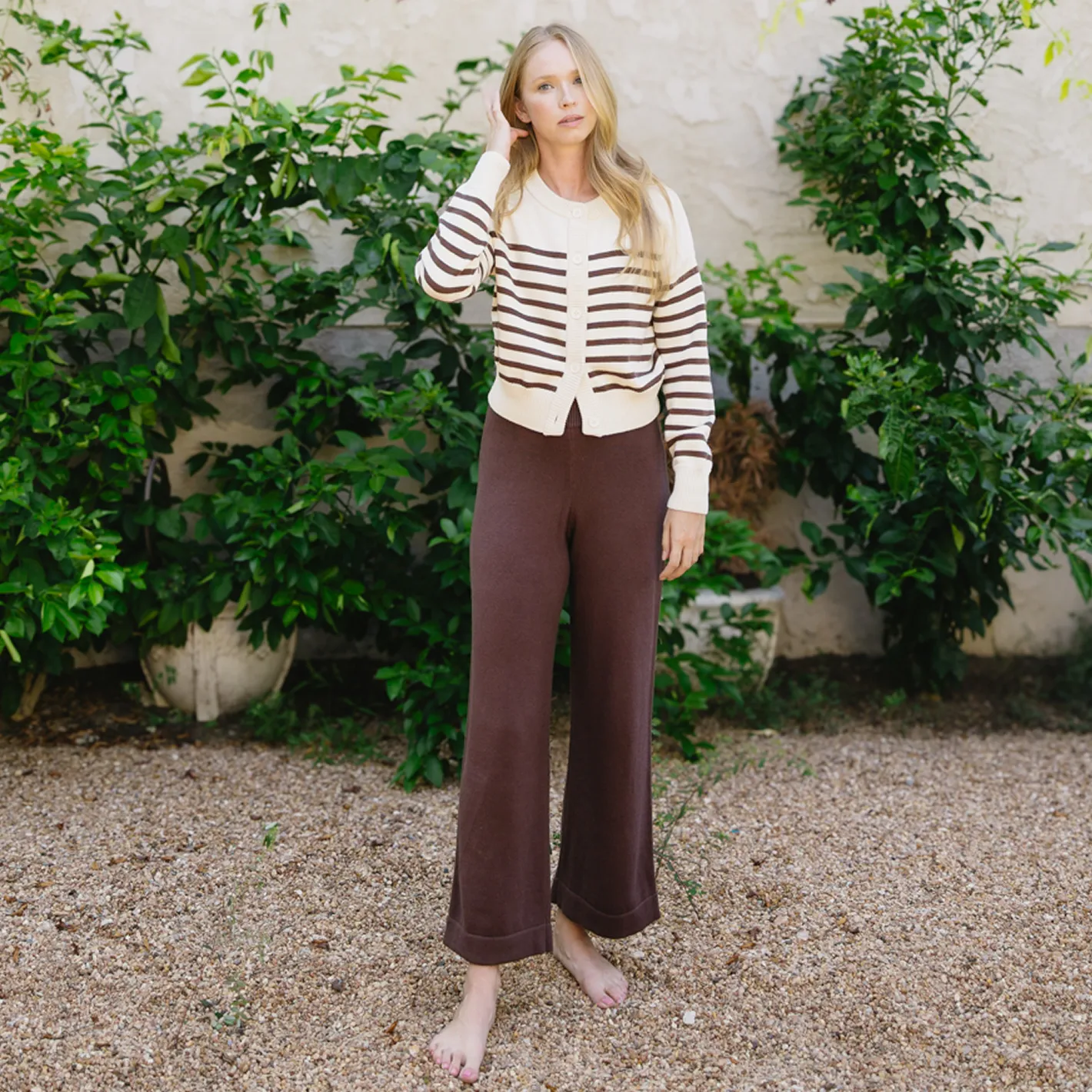 women's brown wide leg knit pant sold by minnow product image thumbnail 3
