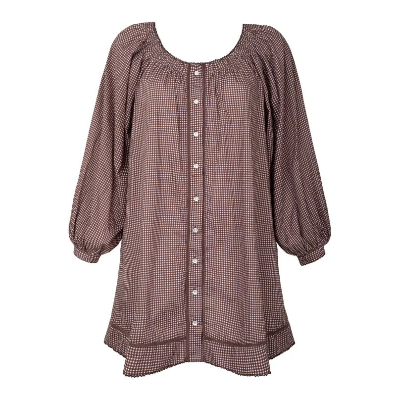 women's cocoa gingham long sleeve cotton coverup made by minnow