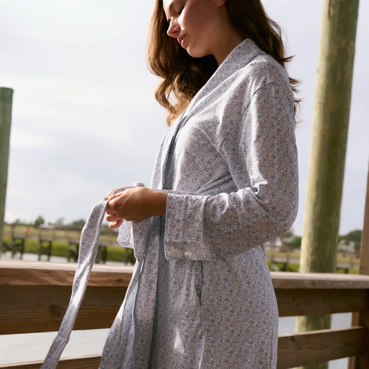 women's slate floral pima robe sold by minnow product image thumbnail 4