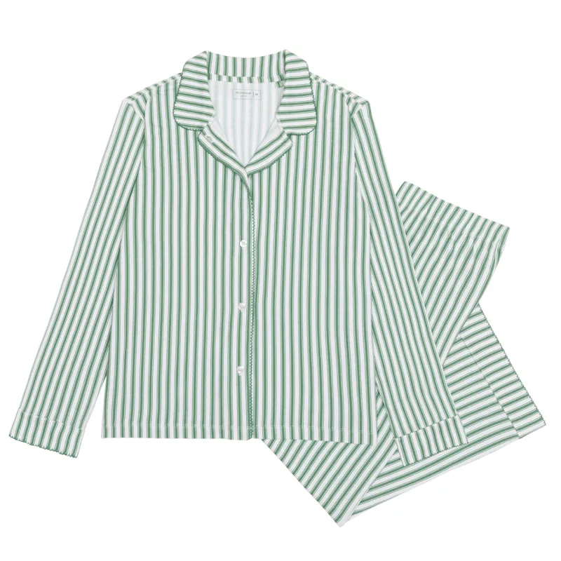women's boxwood ticking stripe collared pima pajamas set sold by minnow