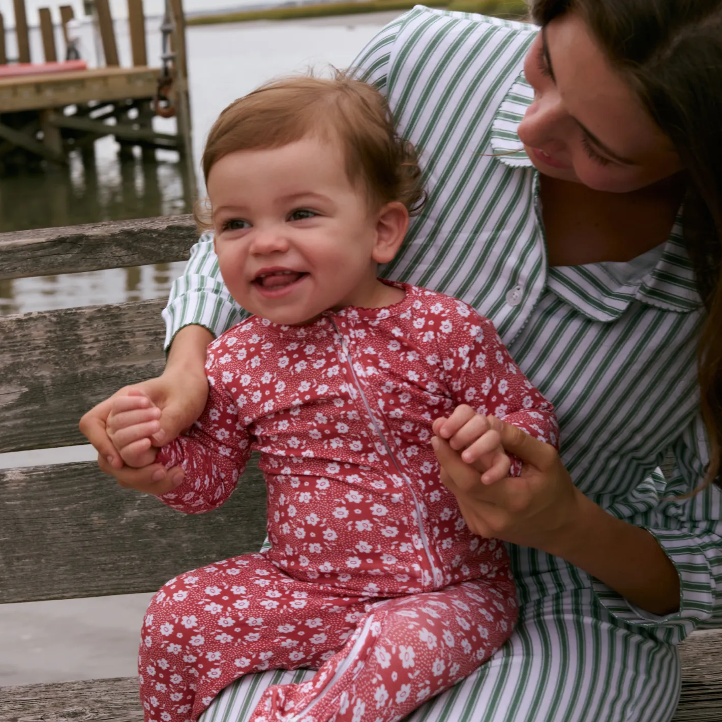 women's boxwood ticking stripe collared pima pajamas set sold by minnow product image thumbnail 3