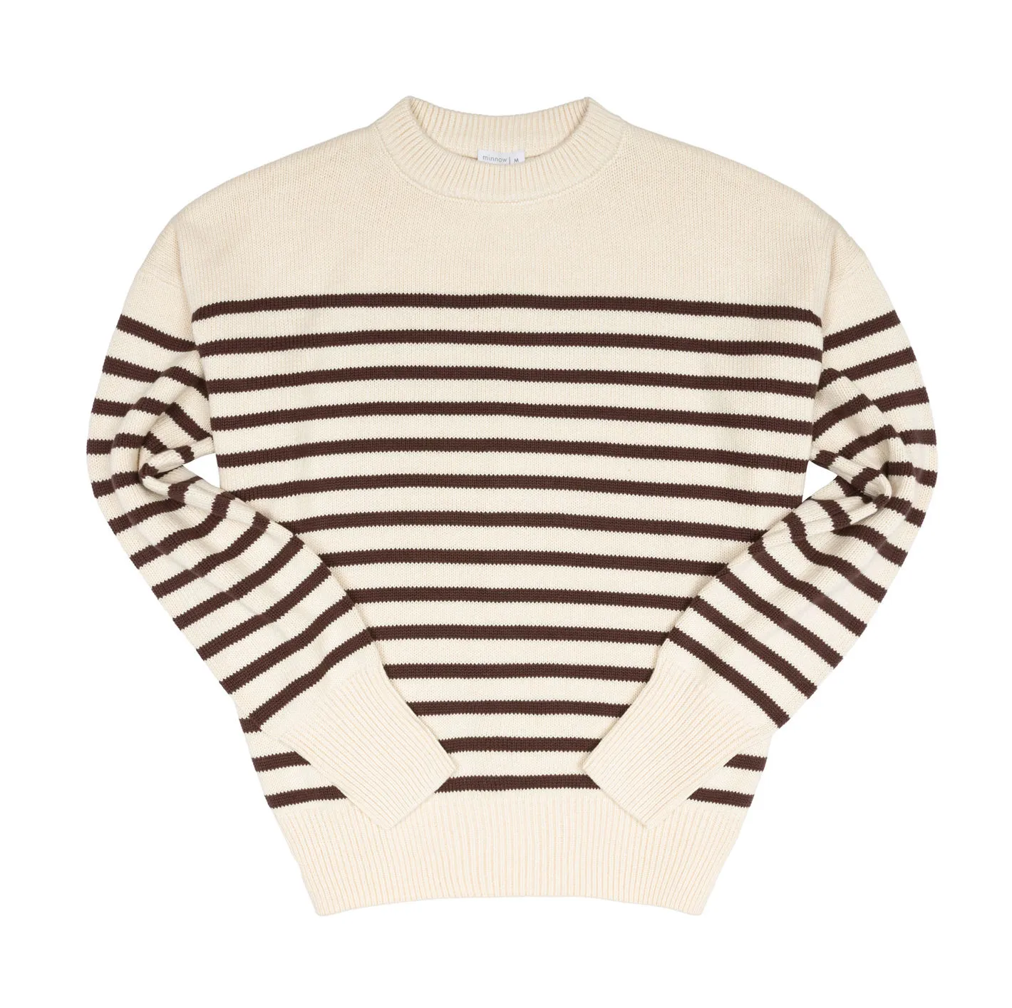 women's cream and brown stripe knit sweater sold by minnow