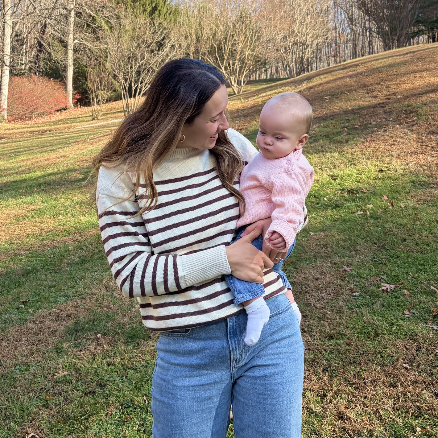 women's cream and brown stripe knit sweater sold by minnow product image thumbnail 3