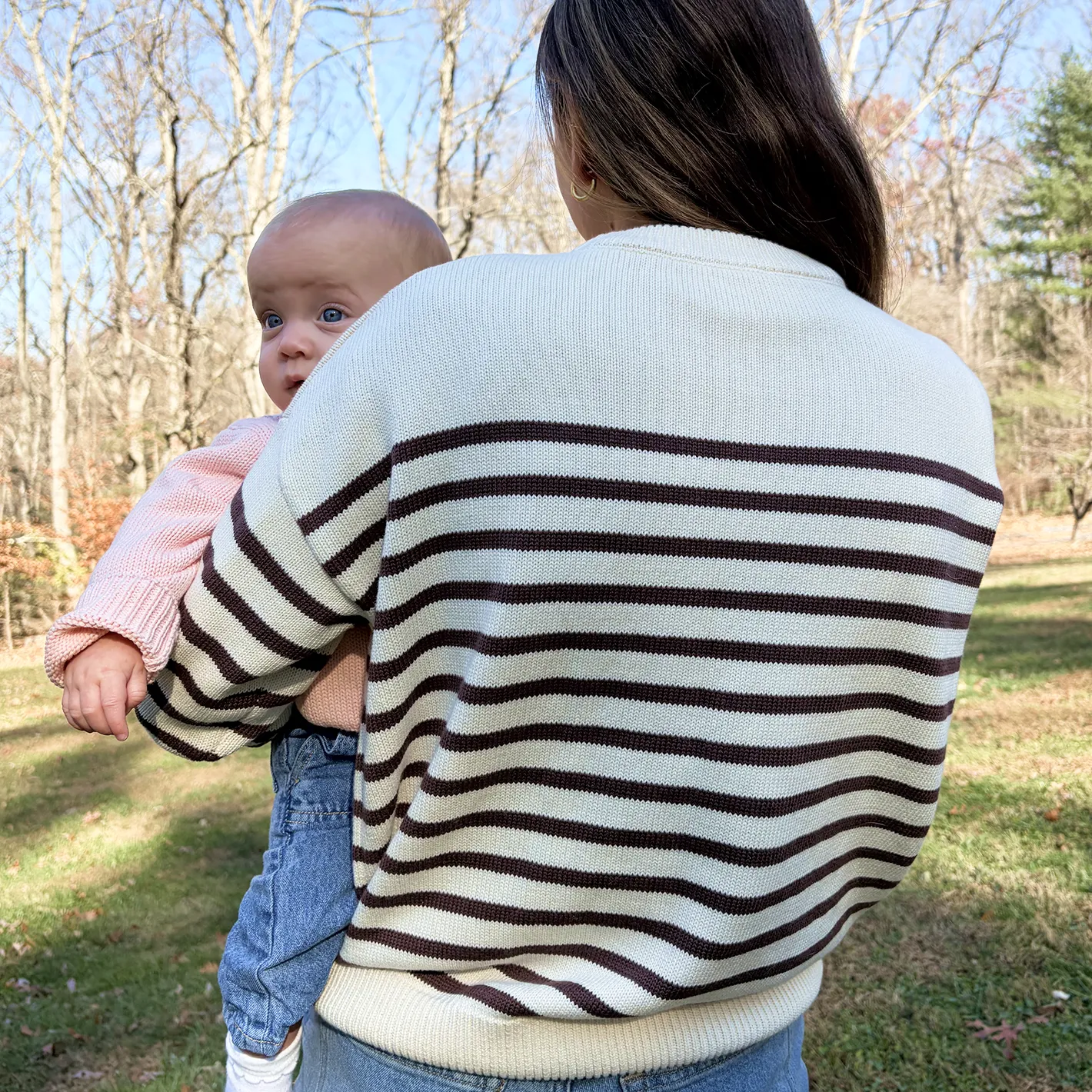 women's cream and brown stripe knit sweater sold by minnow product image thumbnail 4