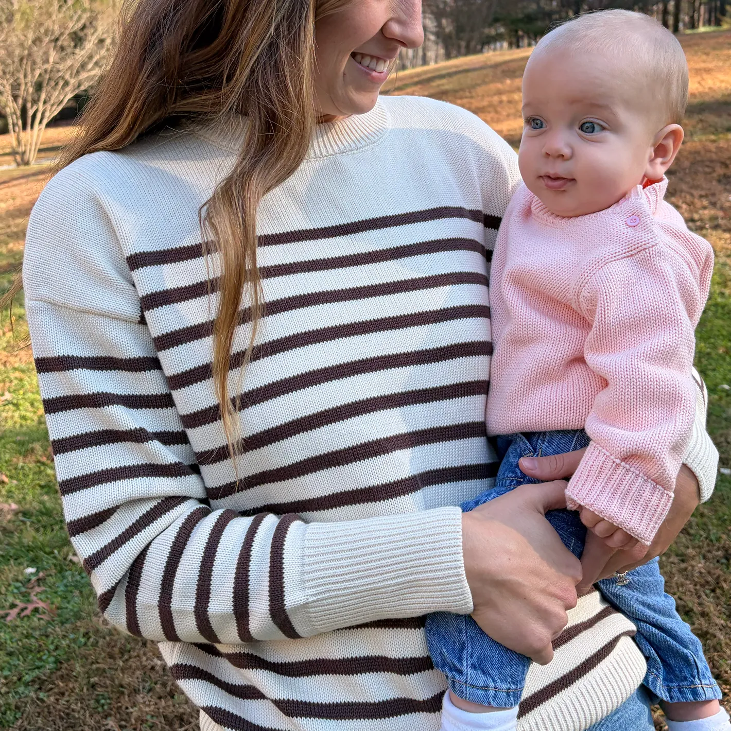 women's cream and brown stripe knit sweater sold by minnow product image thumbnail 2