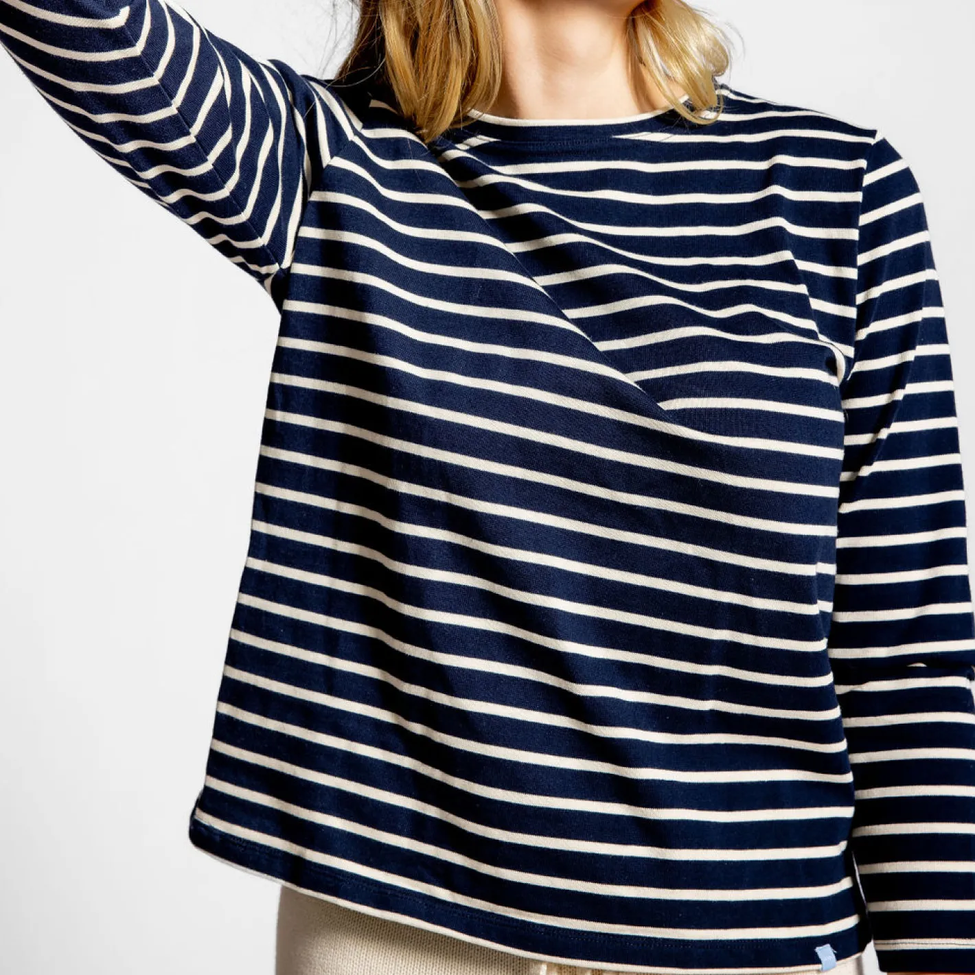 women's navy and cream stripe long sleeve tee sold by minnow product image thumbnail 4