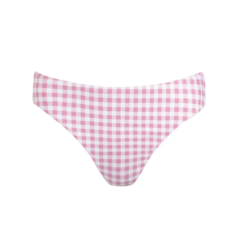 women's blush gingham mid rise bikini bottom sold by minnow