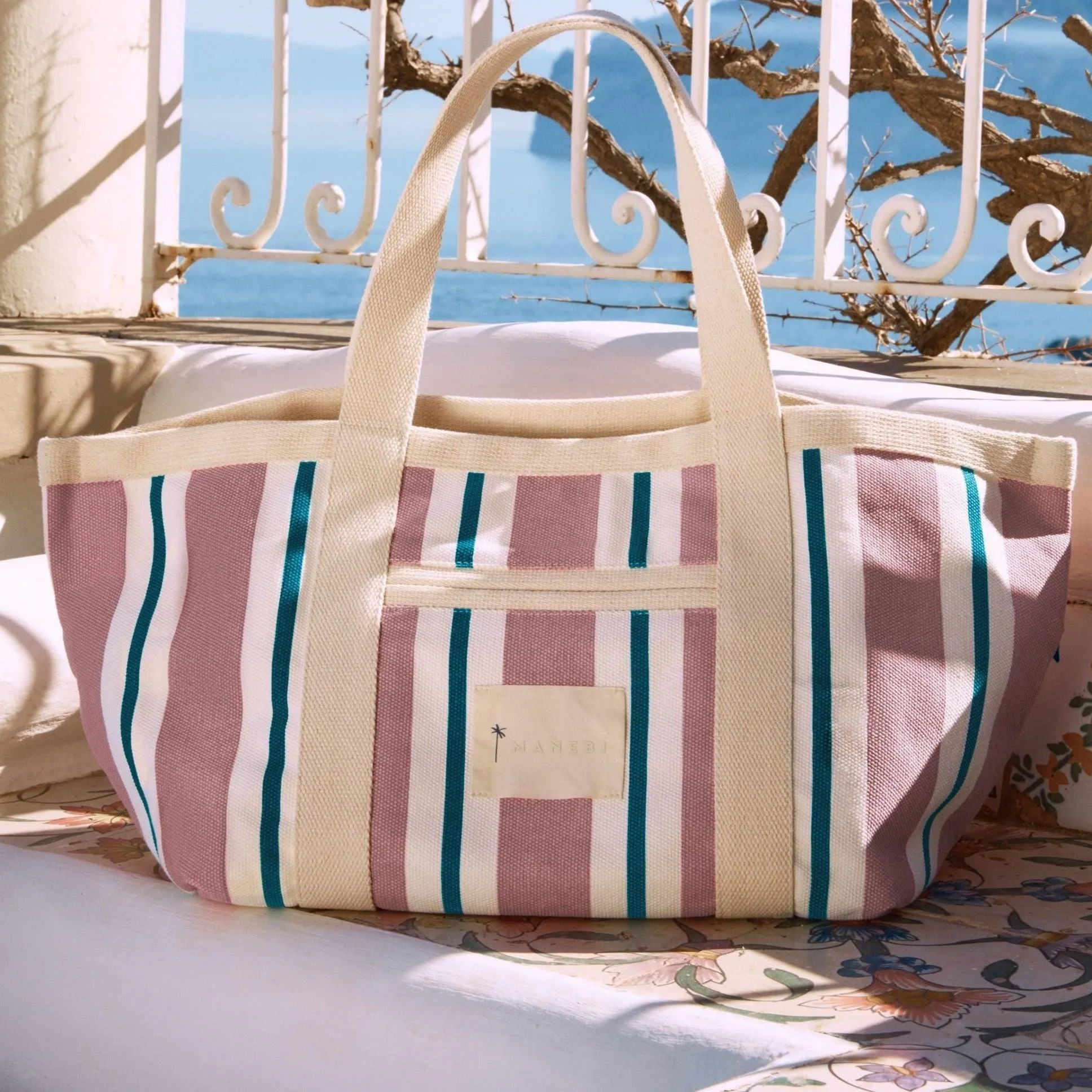 manebi tote bag canvas pink and green stripes sold by minnow product image thumbnail 2