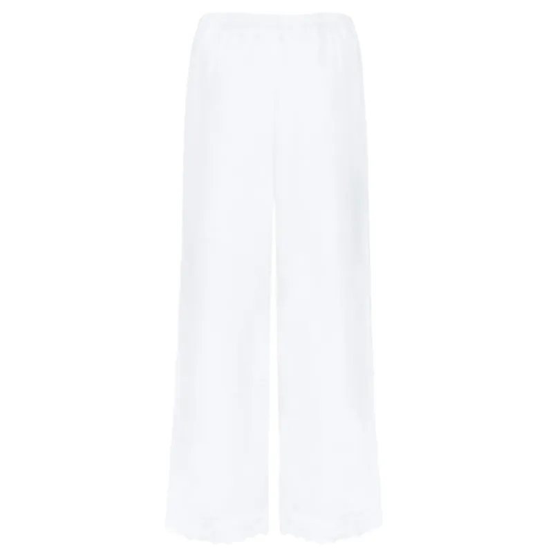 women's white scalloped linen beach pant sold by minnow