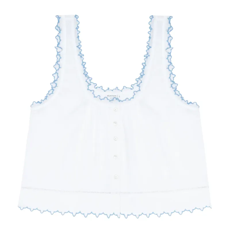 women's white scalloped button up tank sold by minnow