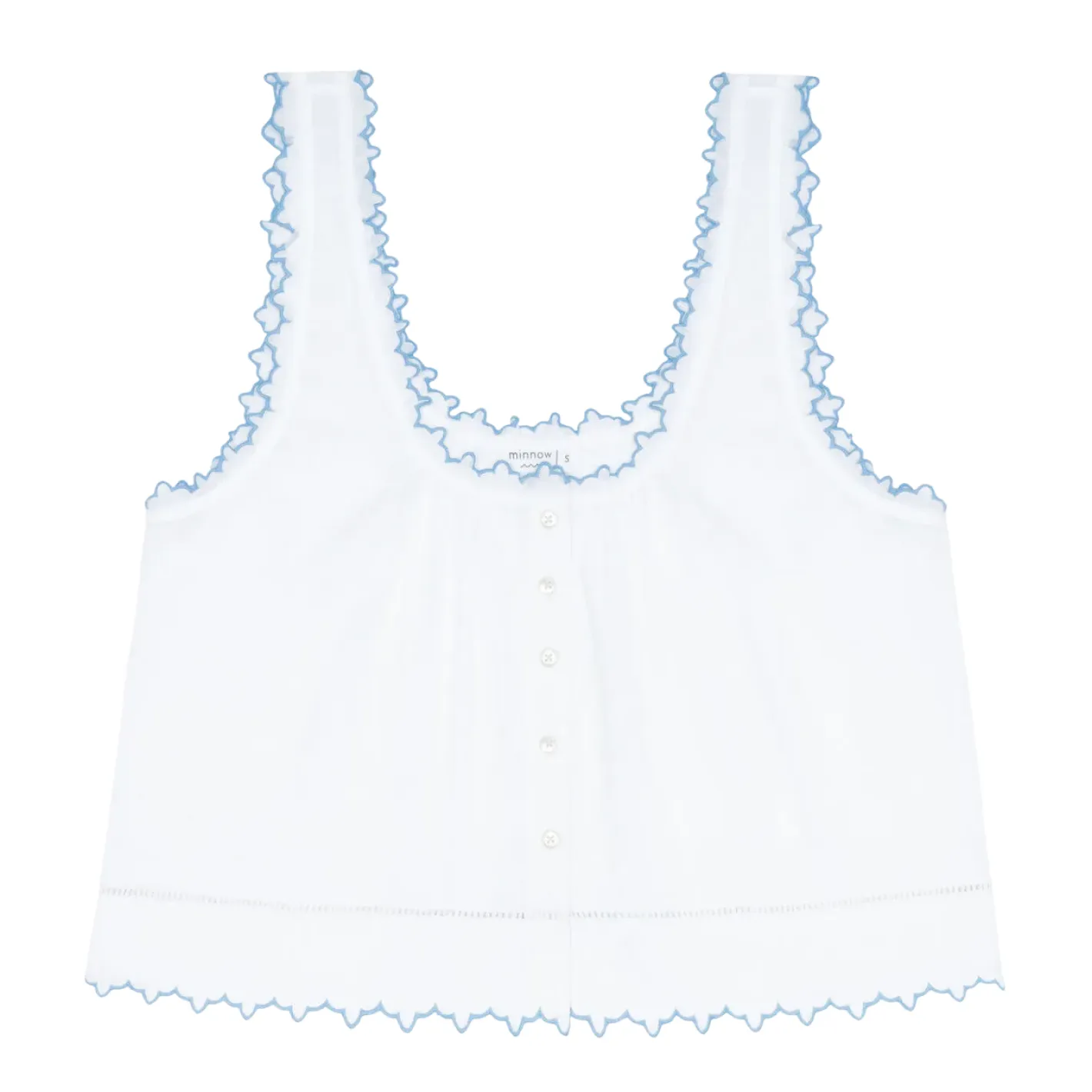 women's white scalloped button up tank sold by minnow