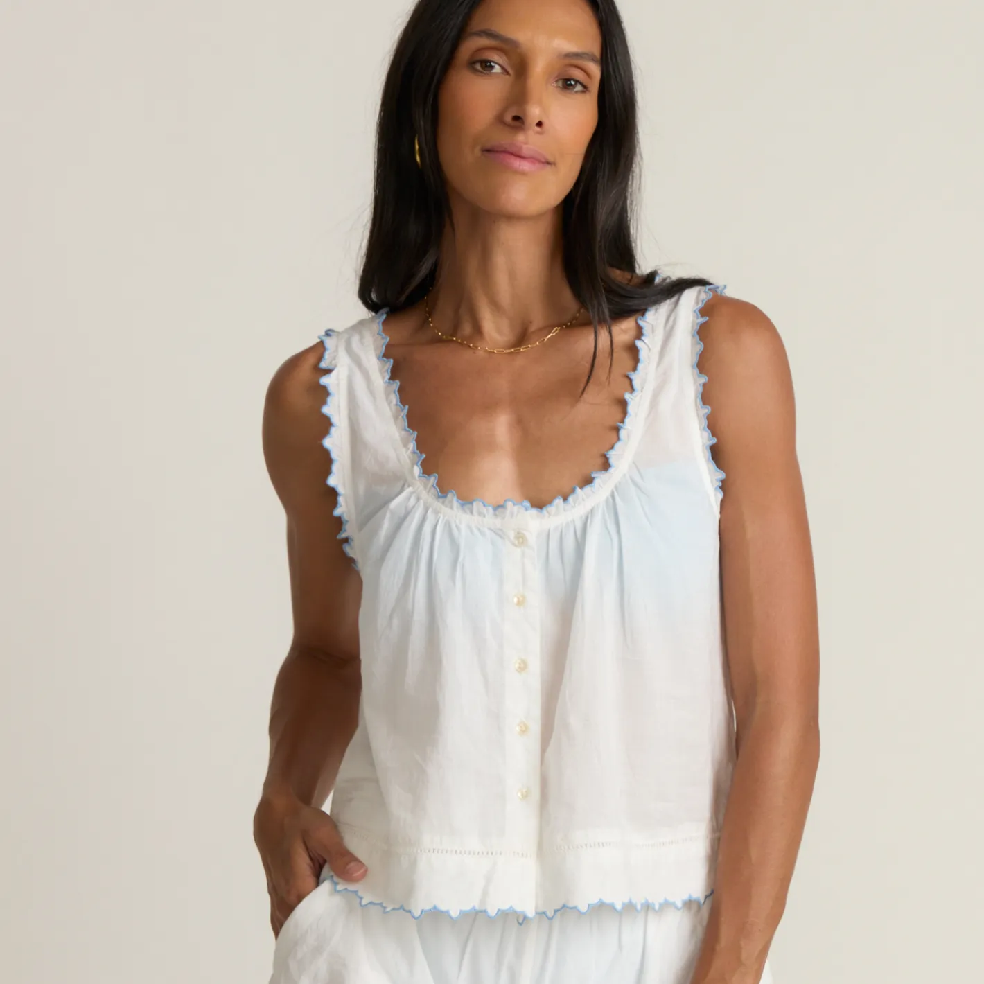 women's white scalloped button up tank sold by minnow product image thumbnail 2
