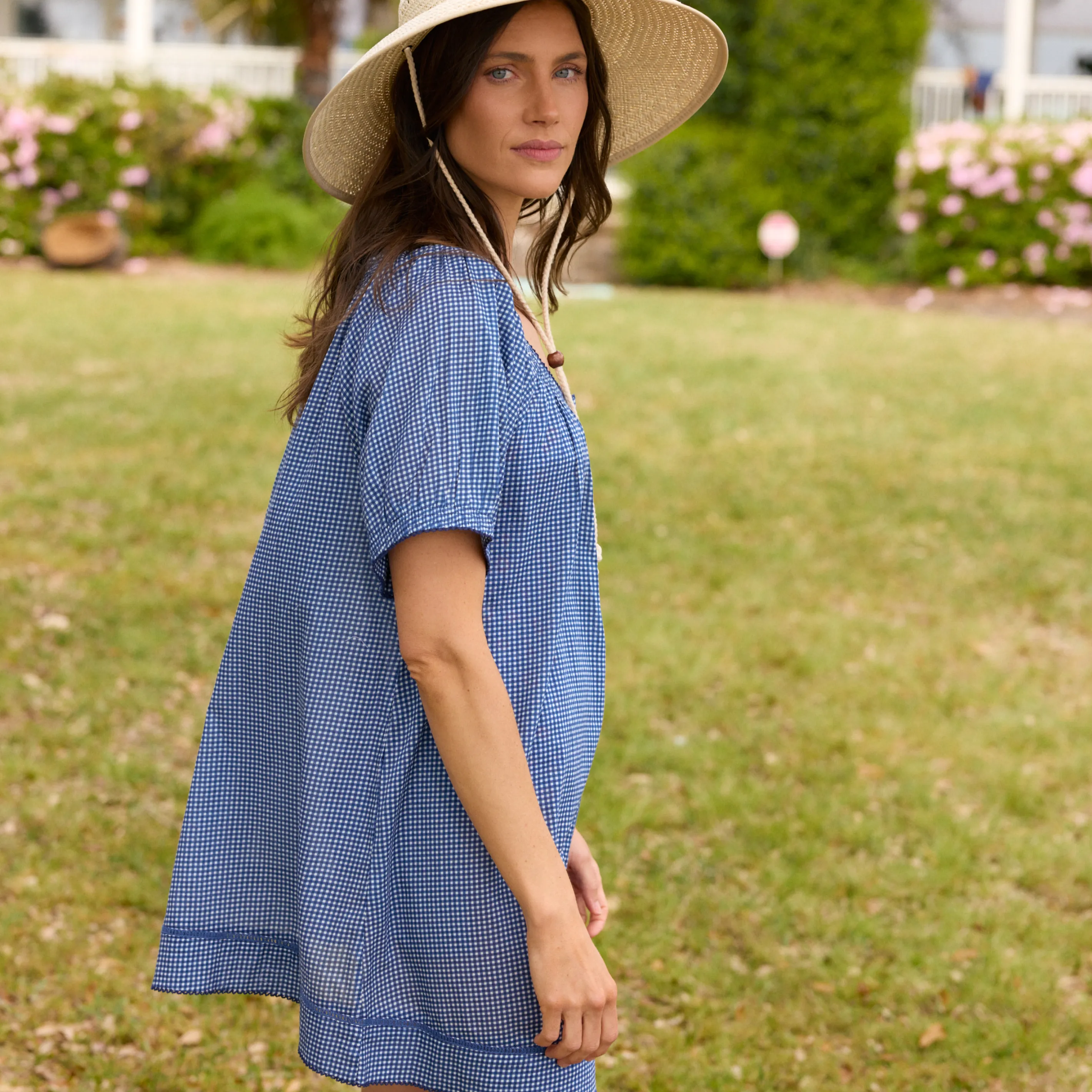 women's navy picnic gingham coverup sold by minnow product image thumbnail 2