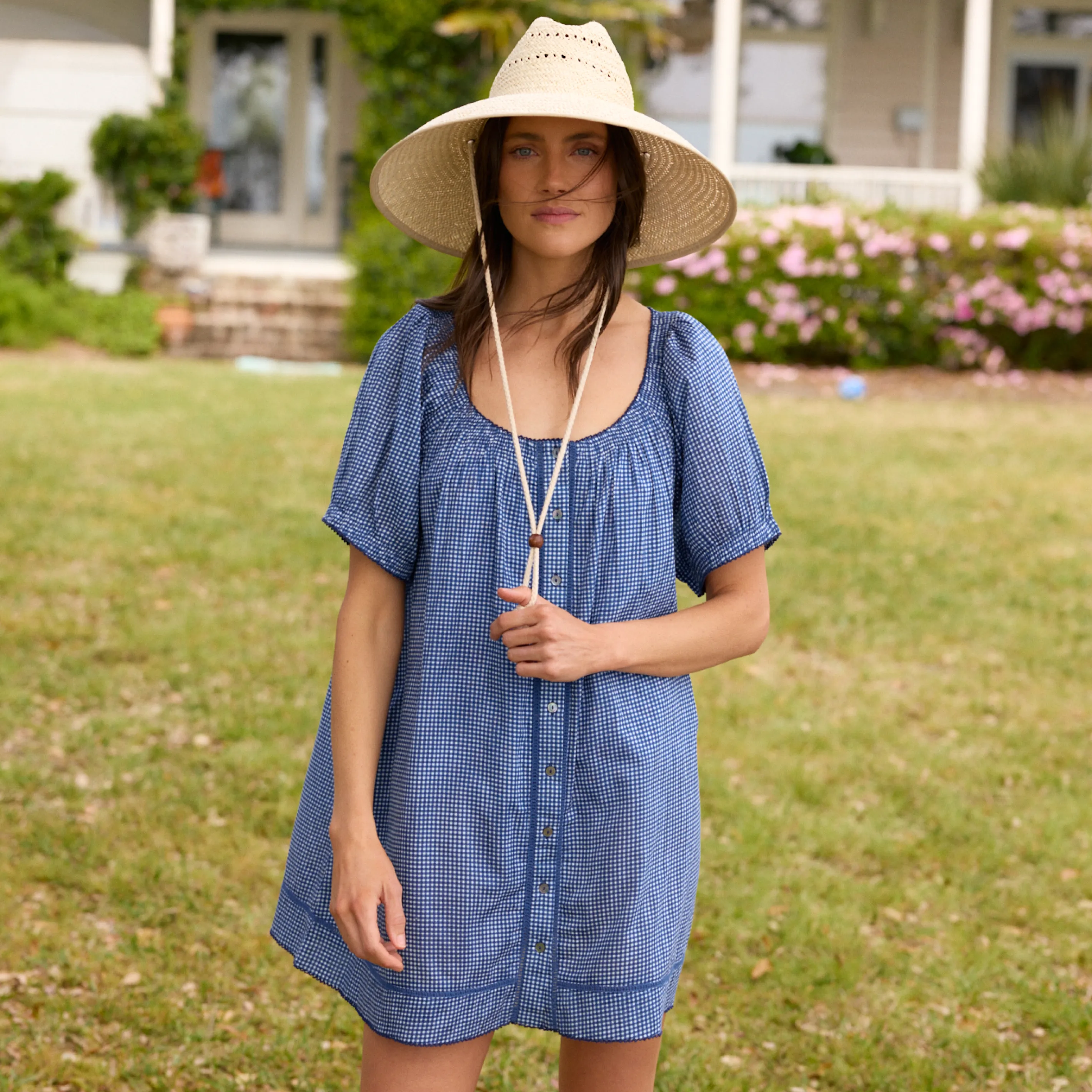 women's navy picnic gingham coverup sold by minnow