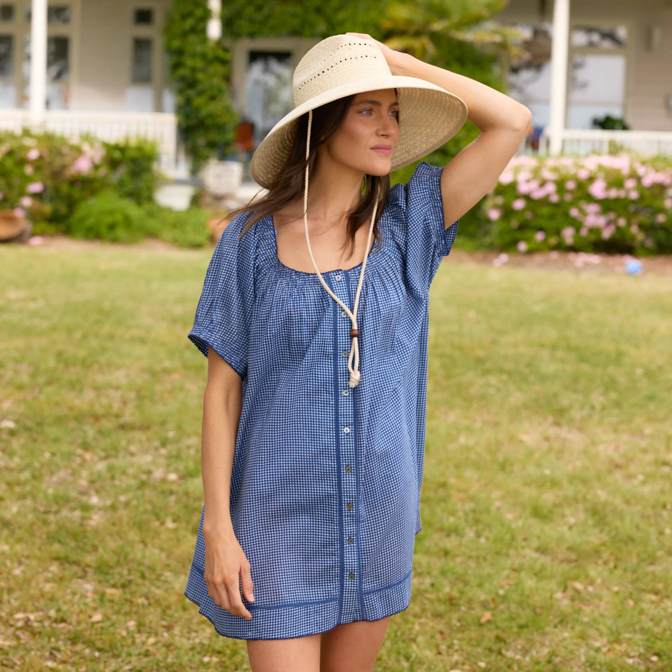 women's navy picnic gingham coverup sold by minnow product image thumbnail 4