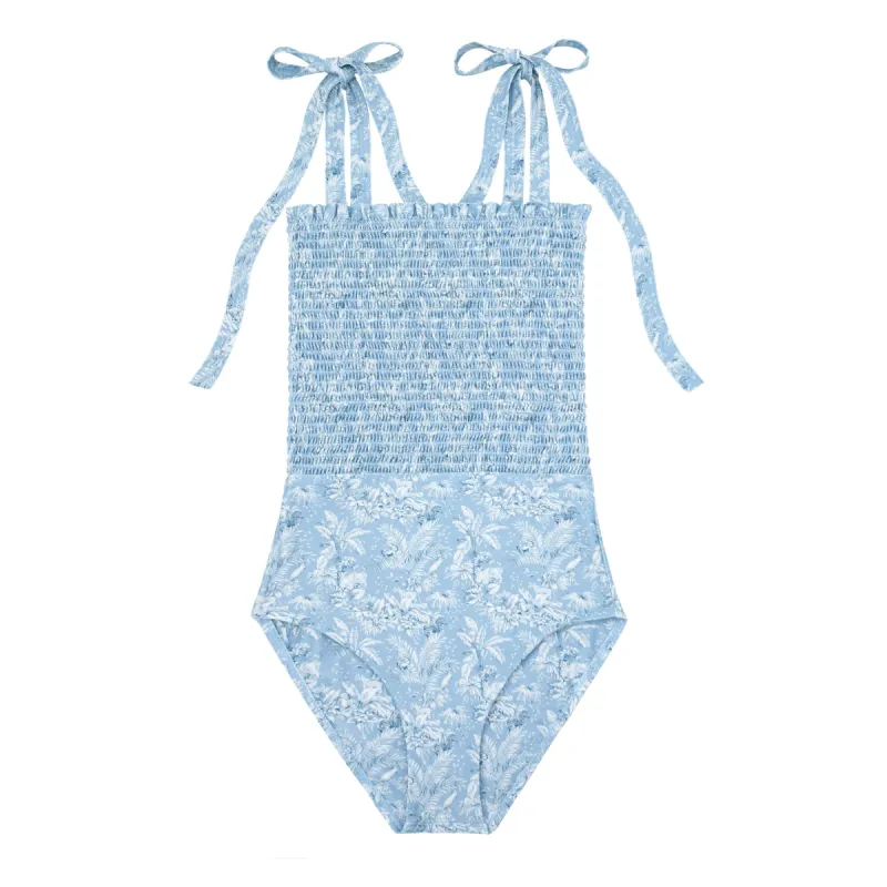 minnow x tuckernuck women's blue toile smocked one piece sold by minnow
