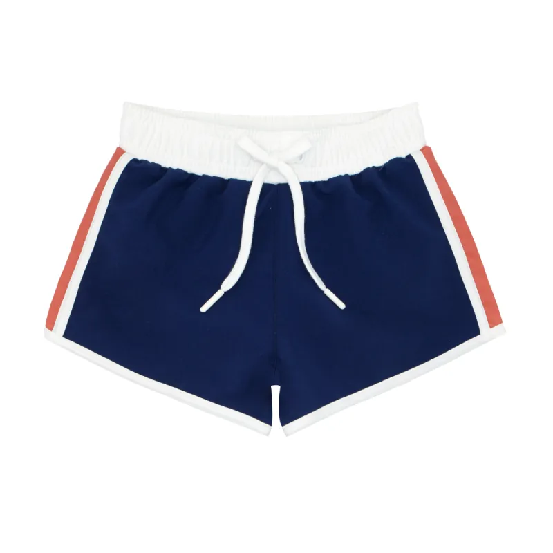 boys navy and dusty red side panel boardie sold by minnow