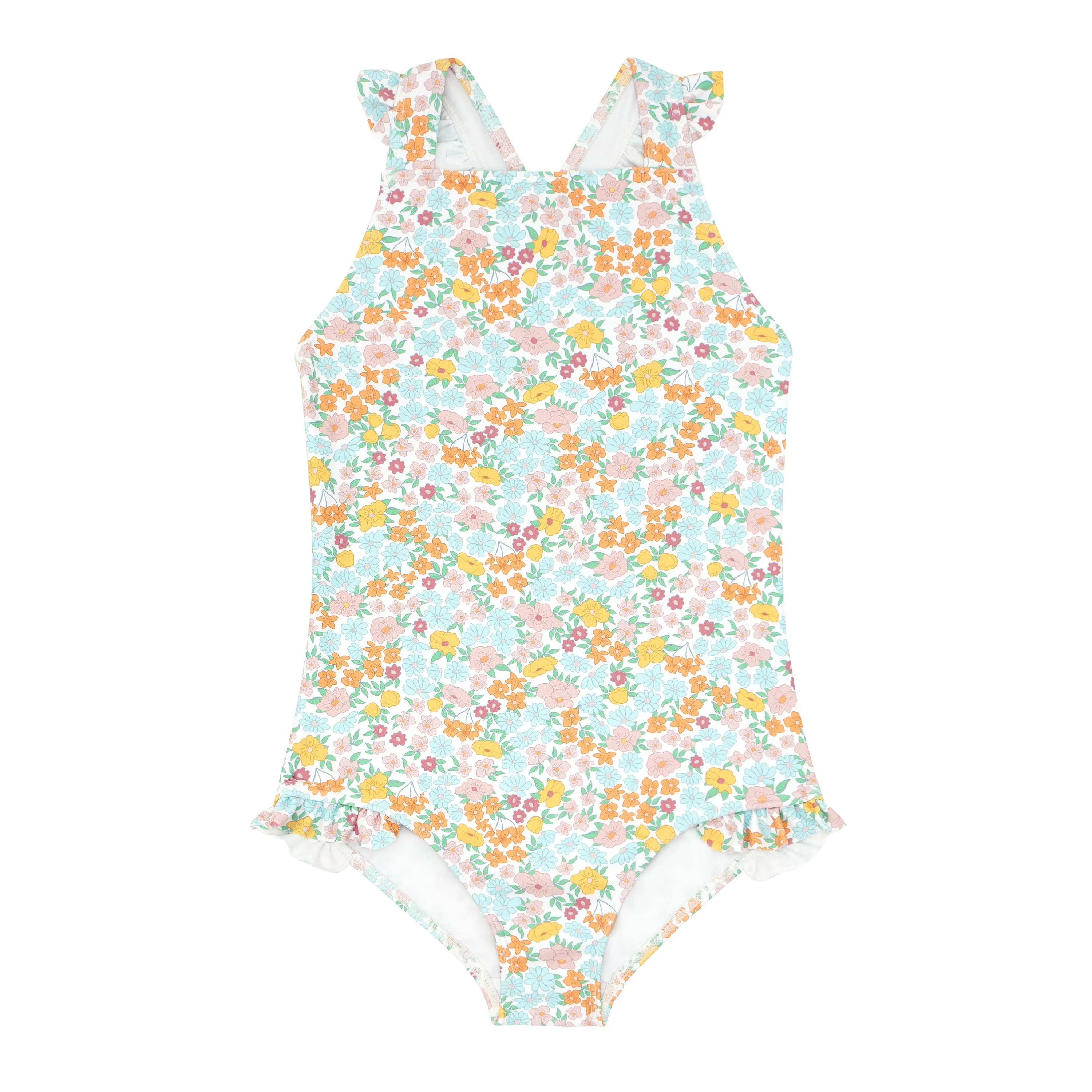 girls hawaiian floral crossover one piece sold by minnow