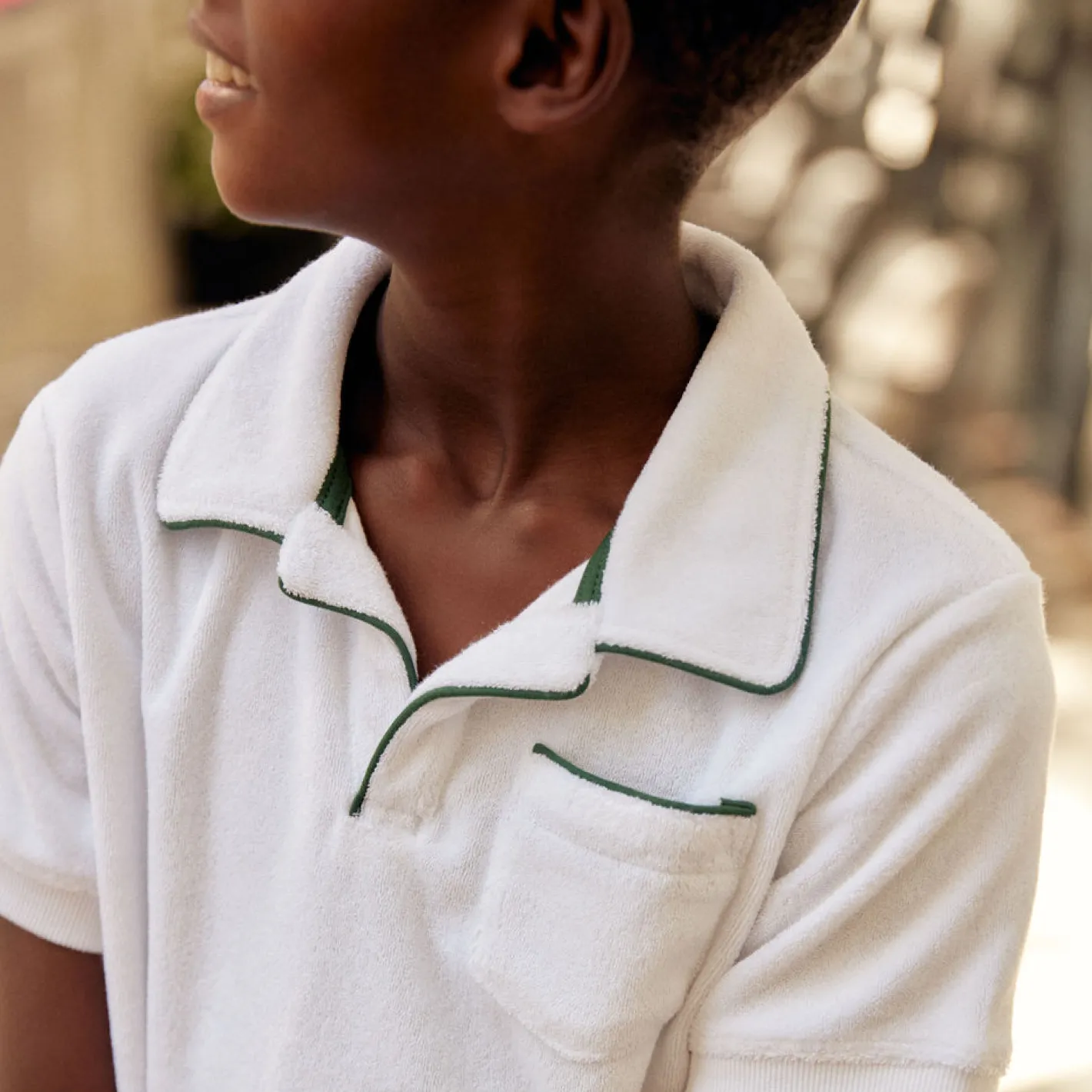 unisex white terry polo with ribbed hem sold by minnow product image thumbnail 2