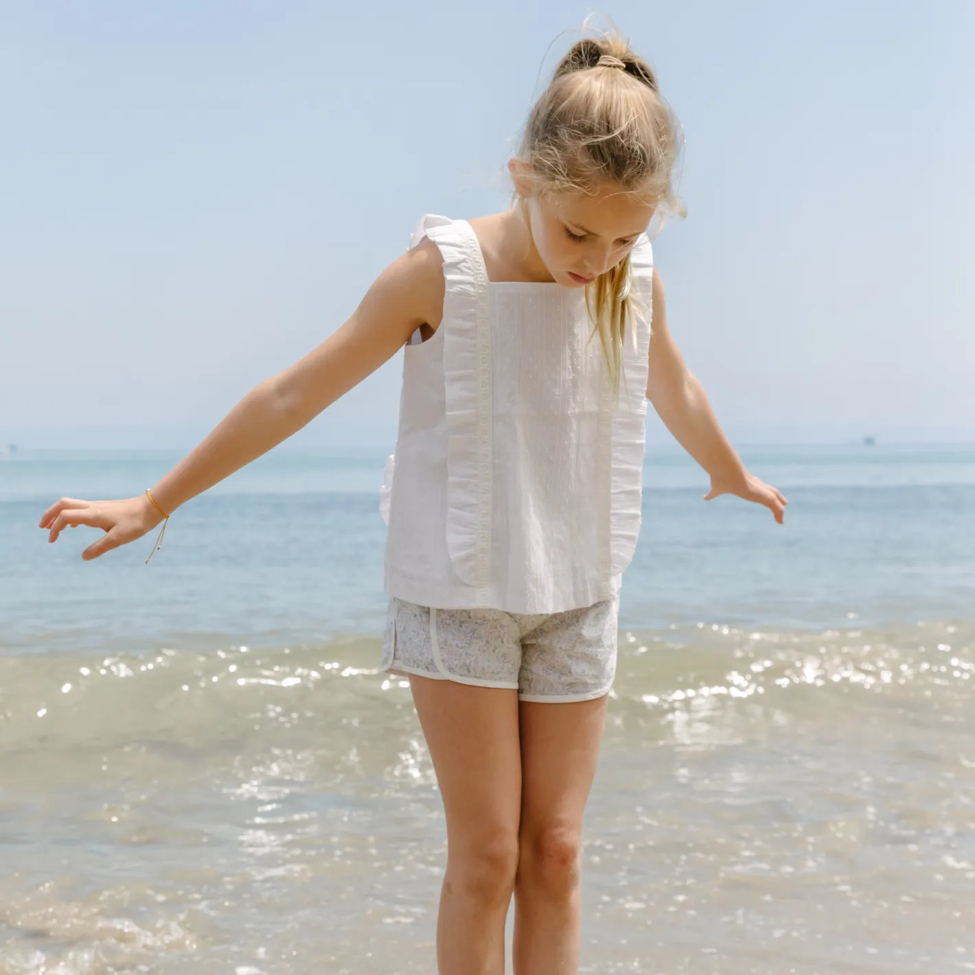 girls gardenia swiss dot ruffle pinafore blouse sold by minnow product image thumbnail 2