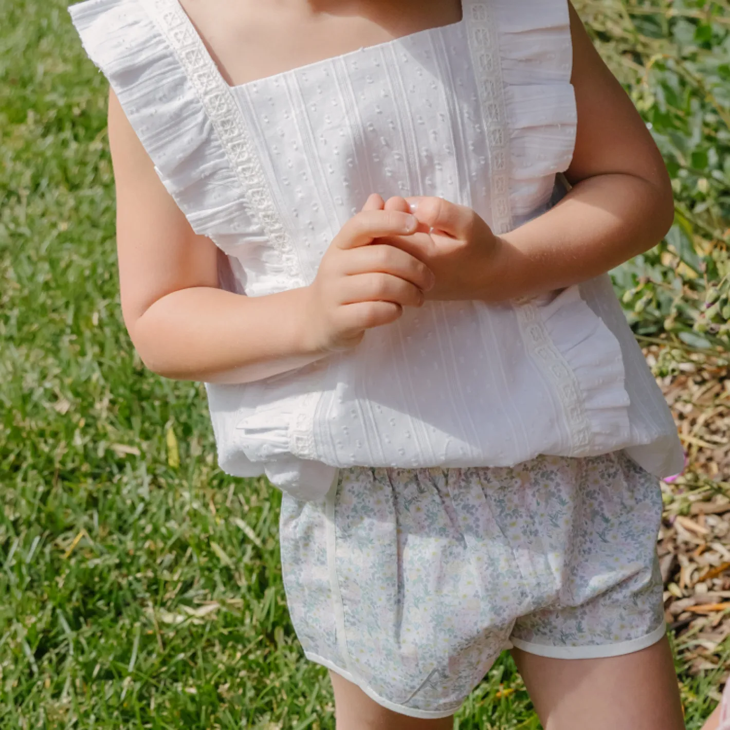 girls gardenia swiss dot ruffle pinafore blouse sold by minnow product image thumbnail 5