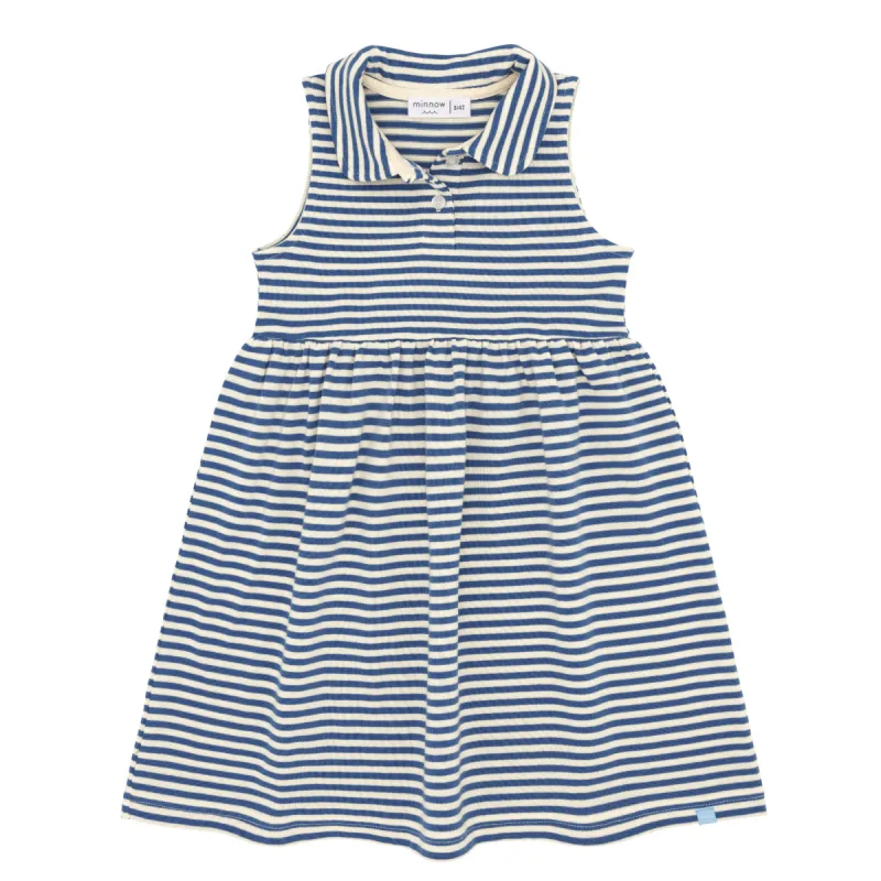 girls cream and denim blue stripe tennis dress made by minnow