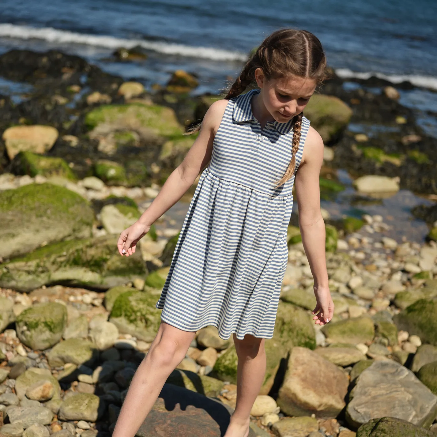 girls cream and denim blue stripe tennis dress sold by minnow product image thumbnail 2