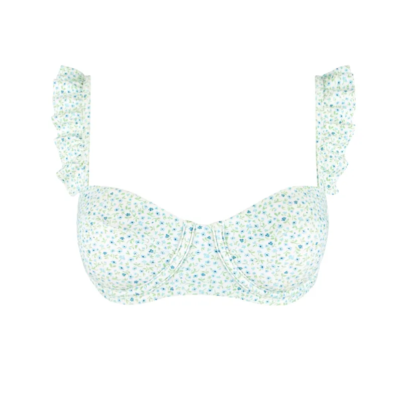 women's hibiscus ditsy ruffle strap bikini top sold by minnow