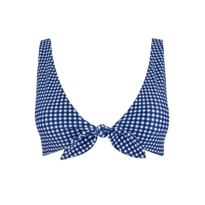 women's navy gingham tie-front bikini top sold by minnow