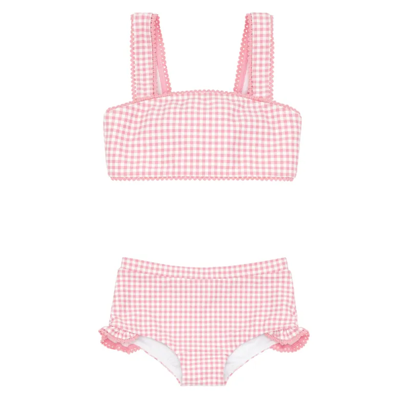 girls pink guava gingham bandeau bikini and swim shorts sold by minnow